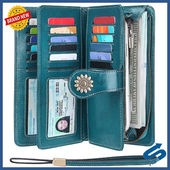 Handbags - Large Capacity Genuine Leather RFID Blocking Wristlet Wallet Clutch